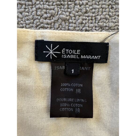 Etoile Isabel Marant Women's Size 1Cream Cotton Blend Ruffle Puff Sleeve Top - Picture 4 of 15